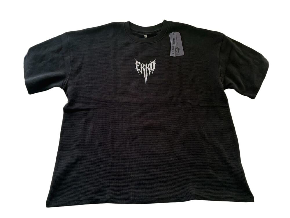 Ekkovision EKKO Waffle Knit T-Shirt Mens L Black Oversized Gym Tee NWT